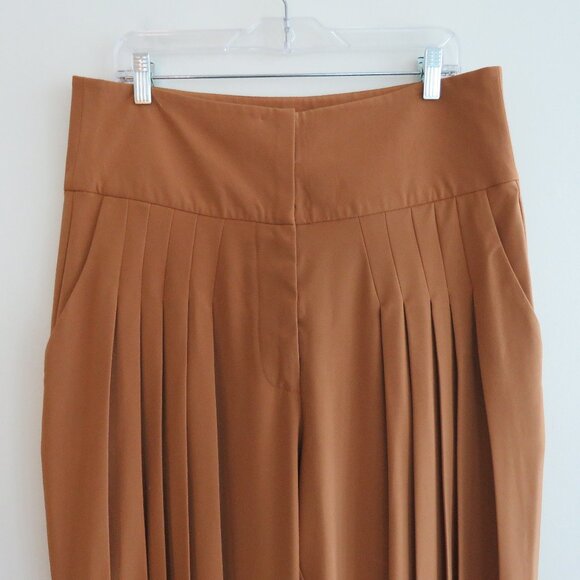 THE KEMIST Tan Multi Pleat Front Baggy High Rise Tapered Pants UK 18 US 14 - Picture 3 of 15